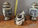 Pair of Large Brass Atwood-Castle Sidelamps and a Matching Triple Twist Horn