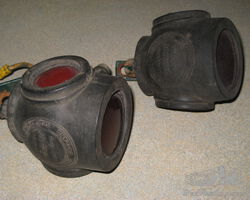 Pair of Rubbolite Model 8 Divers Helmet Tail Lamps, Complete