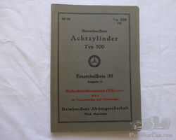 Mercedes Typ 500,Ersatzteilliste 1938,100PS mit Aphon Getriebe