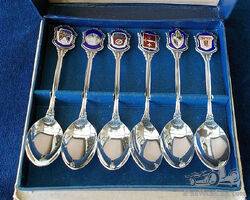 6 Silver plated and enameled Ford tea spoons