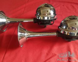 Prewar Lucas horns, Chrome windtone long trumpet, 1930s