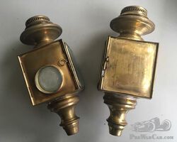 Pair of large American brass town lights