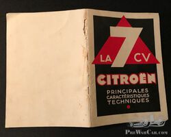 1934 CITROEN 7cv DOCUMENTATION