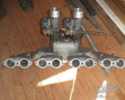 Original Bugatti Type 57 S inlet manifold with carbs