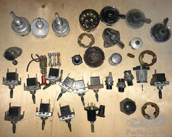 Vintage Job Lot of Switches & parts, mainly Lucas, Jaguar, Rolls Royce, Ford, Austin, Riley