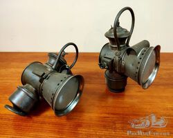 A pair of Edwardian Acetylene brass lamps with convex glass | Auction - Binalong NSW | July 26, 2020