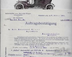 Adler Automobile 1910 + Auftragsbetätigung 1911