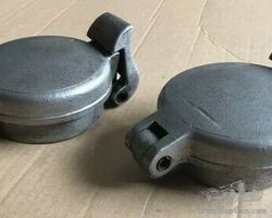 Sale Pending Vintage Pair of Flat Top Aluminium Racing Petrol Caps, MG, Ford, Frazer Nash, Bentley, Lagonda, Aston Martin, Riley, Singer, Alvis