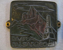 3 Very rare old enamel Passo Falzarego car badge