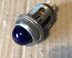 Classic Used Dashboard Warning Light, Chrome with Glass Blue Glass Lens, VSCC Special Bentley ect..