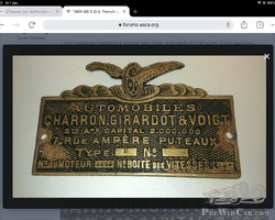 Wanted chassis identification plate Charron 1908