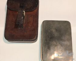 Vintage Hunting Sandwich Tin & Leather Case