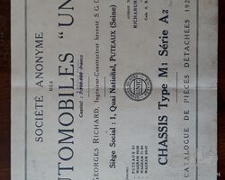 UNIC Spare Parts List, Type M1 Serie A2, 1922