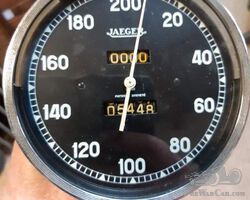 Jaeger tachymeter, black backgroud, 200 KM/h.