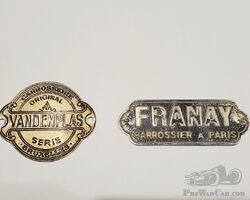 Franay and Van de Plas Coachbuiler Tags - Delahaye, Delage, Bugatti, Talbot-Lago, Mercedes etc.