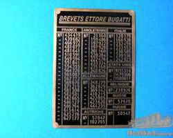 Bugatti Brass Patent Numbers Plate