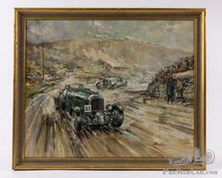 PAT NEVIN: Ulster T.T. 1929, oil on board, signed, depicting the Bentley Blower #63 of Sir Henry Tim Birkin and the eventual winner the Mercedes-Benz SS #70 of Rudolf Caracciola | Donington Auctions | 17 Oktober 2026