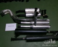 1x Front pipe & expansion box, 1x Front silencer, 1x Rear silencer, and 1x Tail pipe