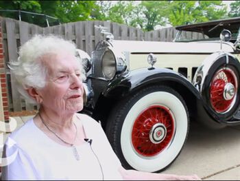 101-year-old Margaret shows off her 1930 Packard