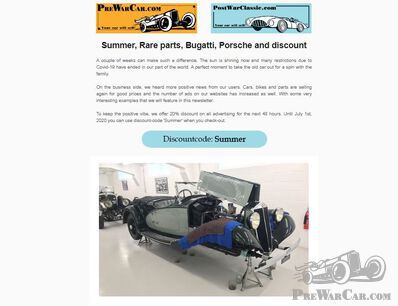 Summer, Rare parts, Bugatti, Porsche and discount - NEWSLETTER