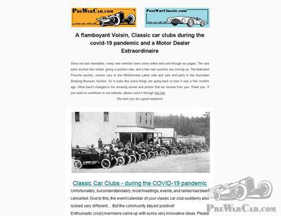 A flamboyant Voisin, Classic car clubs during the covid-19 pandemic and a Motor Dealer Extraordinaire - NEWSLETTER