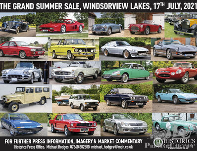 Historics poised for its largest-ever auction of 200+ varied entries this Saturday 17th July at Windsorview Lakes, Berkshire