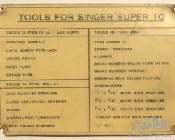 Singer Super 10 - tools plaque
