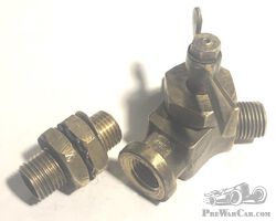 Ewarts brass changeover fuel tap. 2 1/2" long. 1/4" bsp ends.