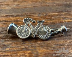 Silver 1890's Ladies Bicycle / Bugle Brooch/ Pin badge.