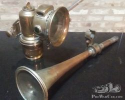Lucas All Brass Acetylene Headlamp and Matching Trumpet horn for 1890s-Early 1900s Motorcycles or Bicycles