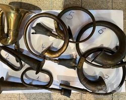 A selection of various brass car Horns ned new bulb and polish