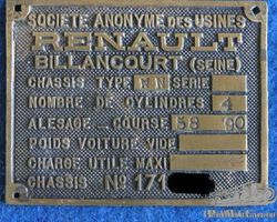 Renault NN Chassis Number Plate