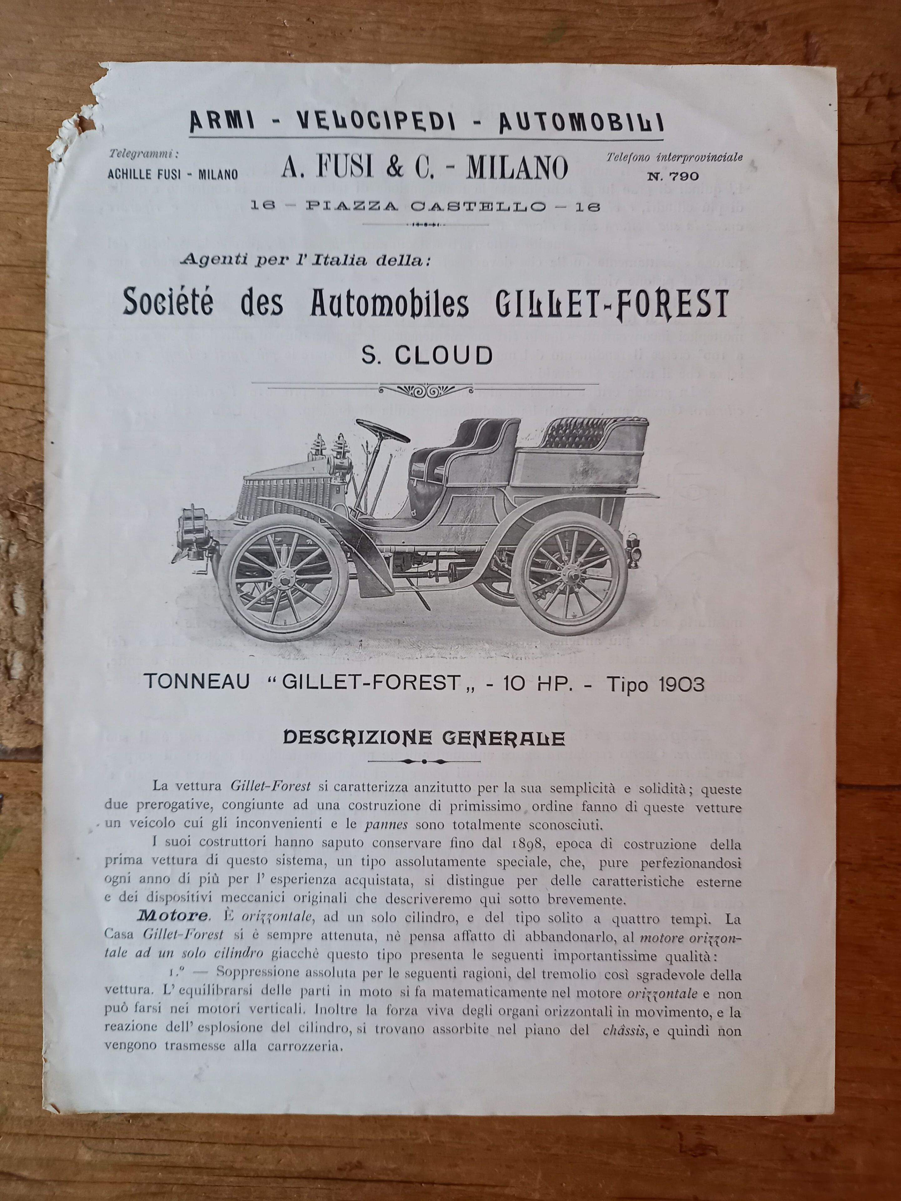 Gilles-Forest sales brochure 1903 / A. Fusi & C. Milano