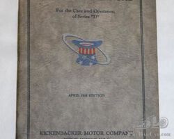 1925 Rickenbacker Motor Car Co Instruction Manual Book