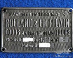 Rolland & Pilain Chassis Number Plate