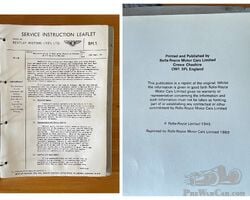 Genuine Rolls Royce Re-print Bentley 3,1/2 & 4,1/4 Litre Service Instructions TSD 2224