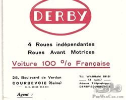 Derby automobiles 100% Francaise 4 and 8 cylinder