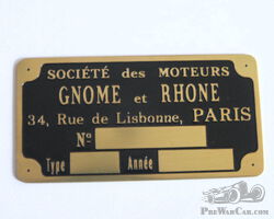 Gnome Rhone Motorcycle Chassis Number Plate