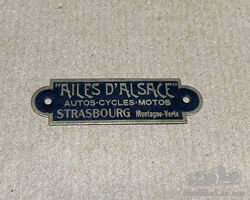 Autos- Cycles-Motos. Ailes D'Alsace of Strasbourg. Brass Garage Name Plate