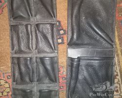 Pair of bespoke handmade leather fittings for map and spare spark plugs for GP Bugatti