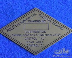 Riley Chassis Number Plate