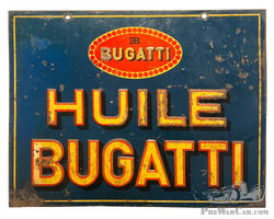 Plaque rectangulaire en tôle lithographiée et emboutie HUILE BUGATTI
