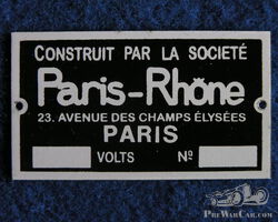 Paris-Rhône Identification Type Plate