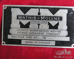 Mathis Moline Tractor Manufacturer's Plate