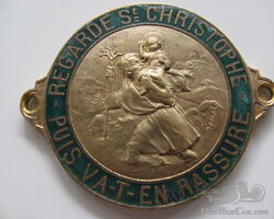SOLD French old St Christopher Christophorus dashboard plate