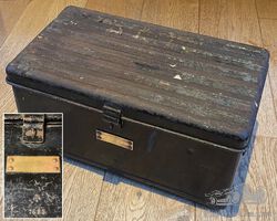 Large British military tool box in excellent order with three lift out trays