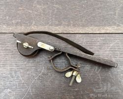 Rare Veteran Bicycle handlebar leather tool / clothing carrier. Possibly Lucas
