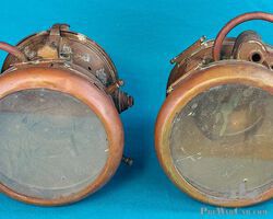 Early Pair of brass Royal Acetylene Headlamps