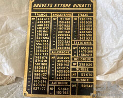 Bugatti Brevets (Patents) Brass Plate believed original