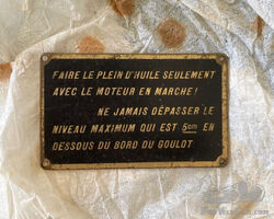 Bugatti Oil Warning Brass Plate believed original